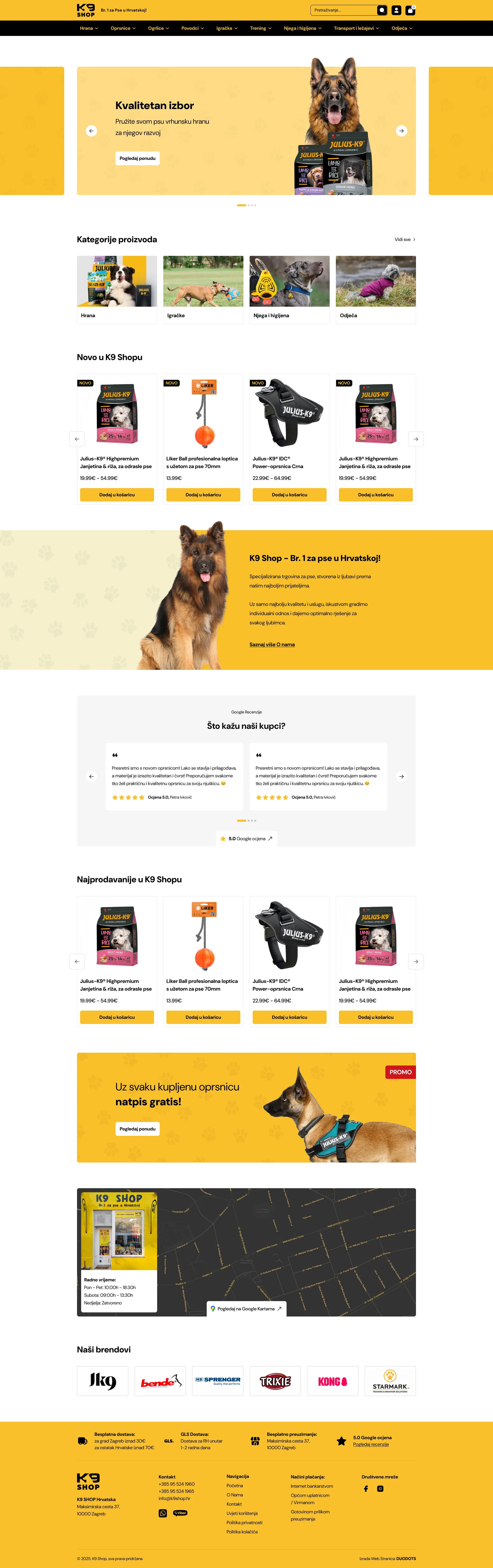 Redizajnirana naslovnica K9 Shop webshopa na desktopu