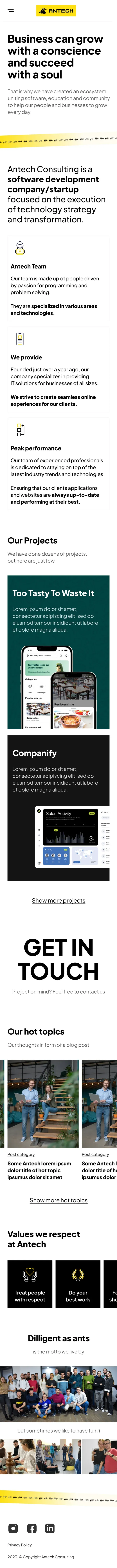 Antech početna stranica na mobitelu
