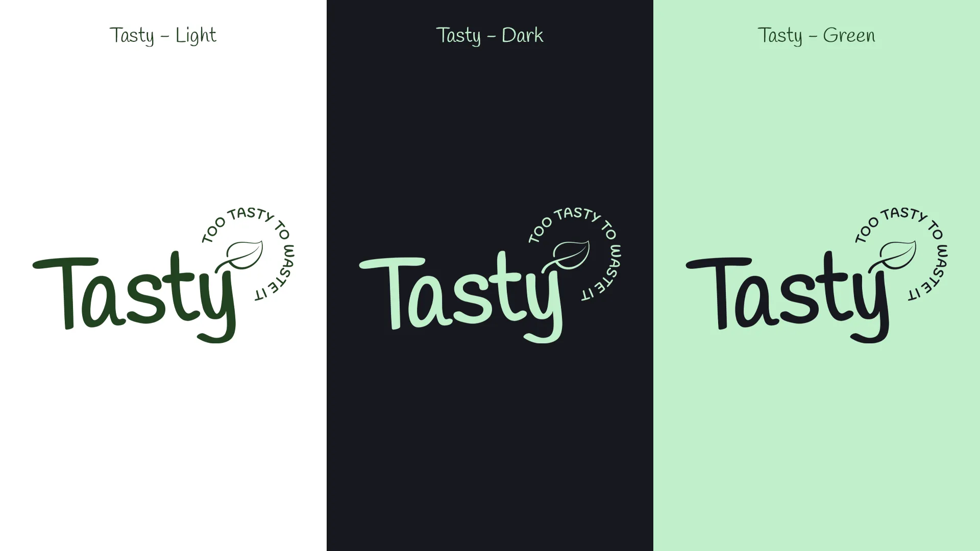 Tasty logotip u svijetloj, tamnoj i zelenoj varijanti