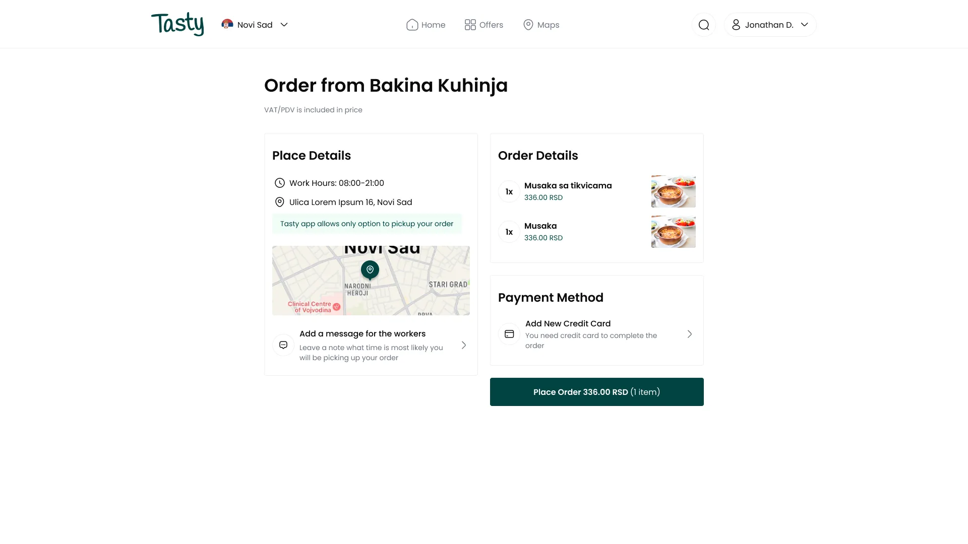 Tasty web aplikacija - tok narudžbe